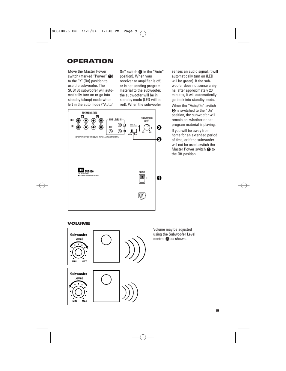 Operation | JBL SCS180.6 User Manual | Page 9 / 12