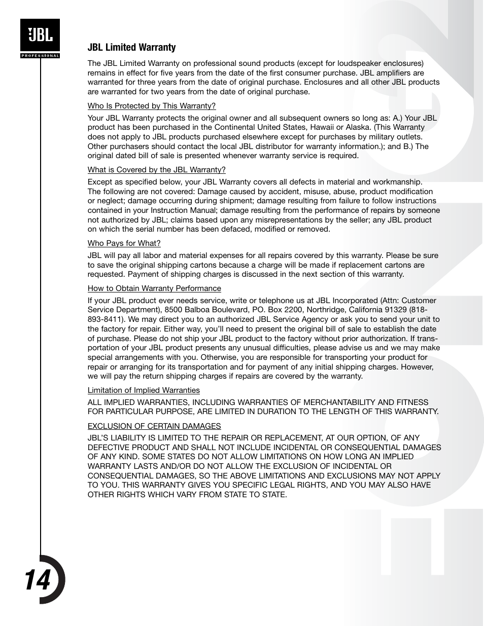 JBL EON PowerSub G2 User Manual | Page 13 / 15