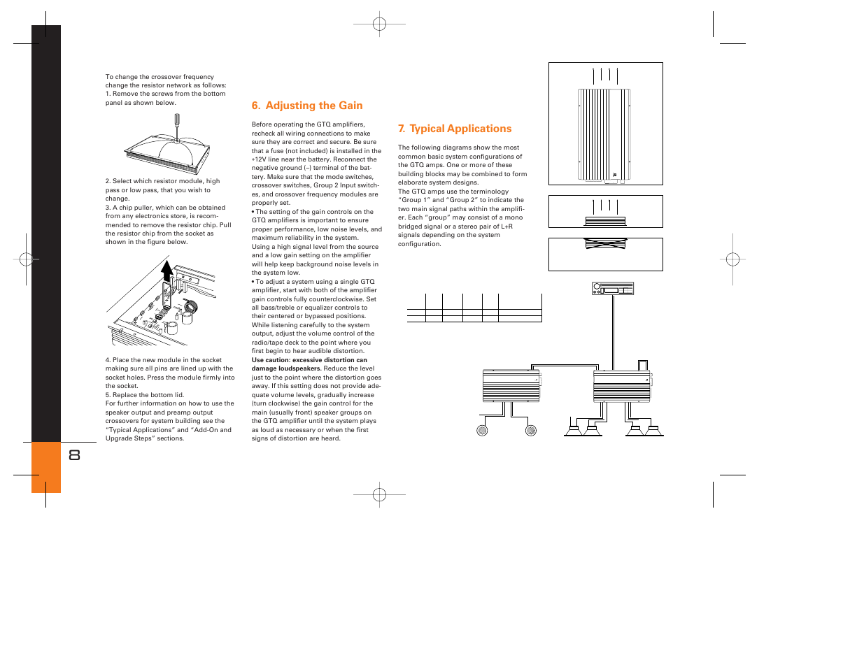 Adjusting the gain, Typical applications | JBL GTQ240 User Manual | Page 8 / 12