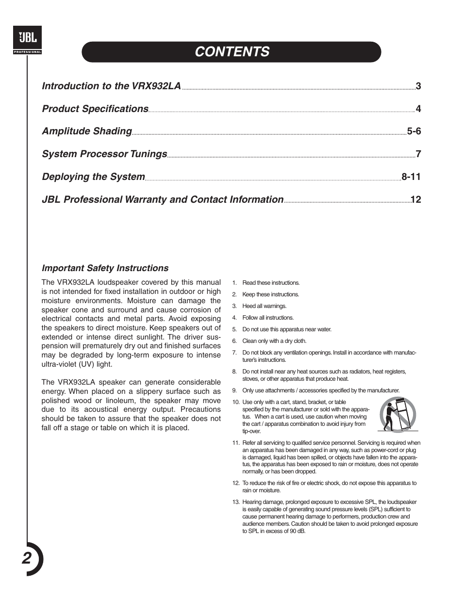 JBL VRX932LA User Manual | Page 2 / 12