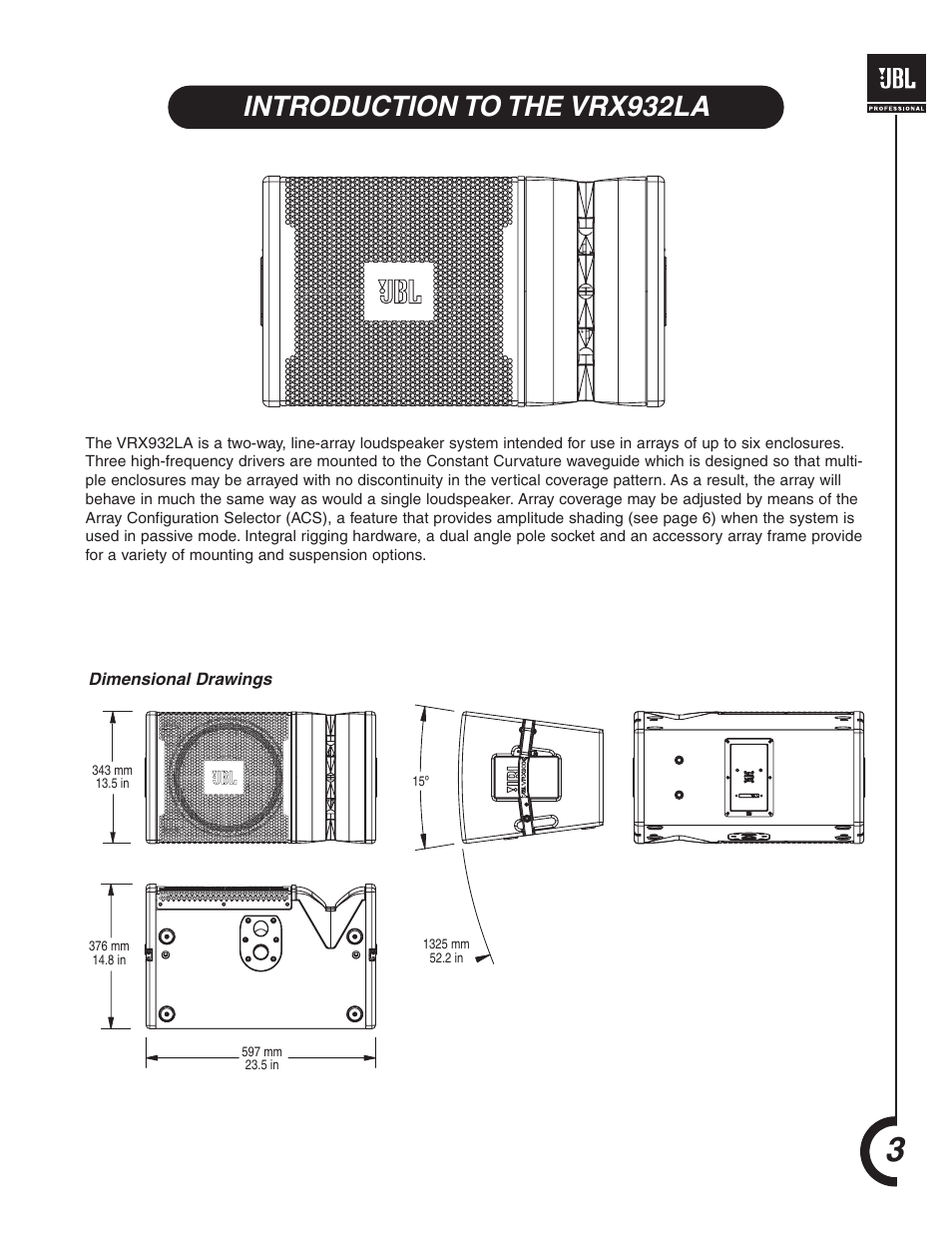 Introduction to the vrx932la | JBL VRX932LA User Manual | Page 3 / 12