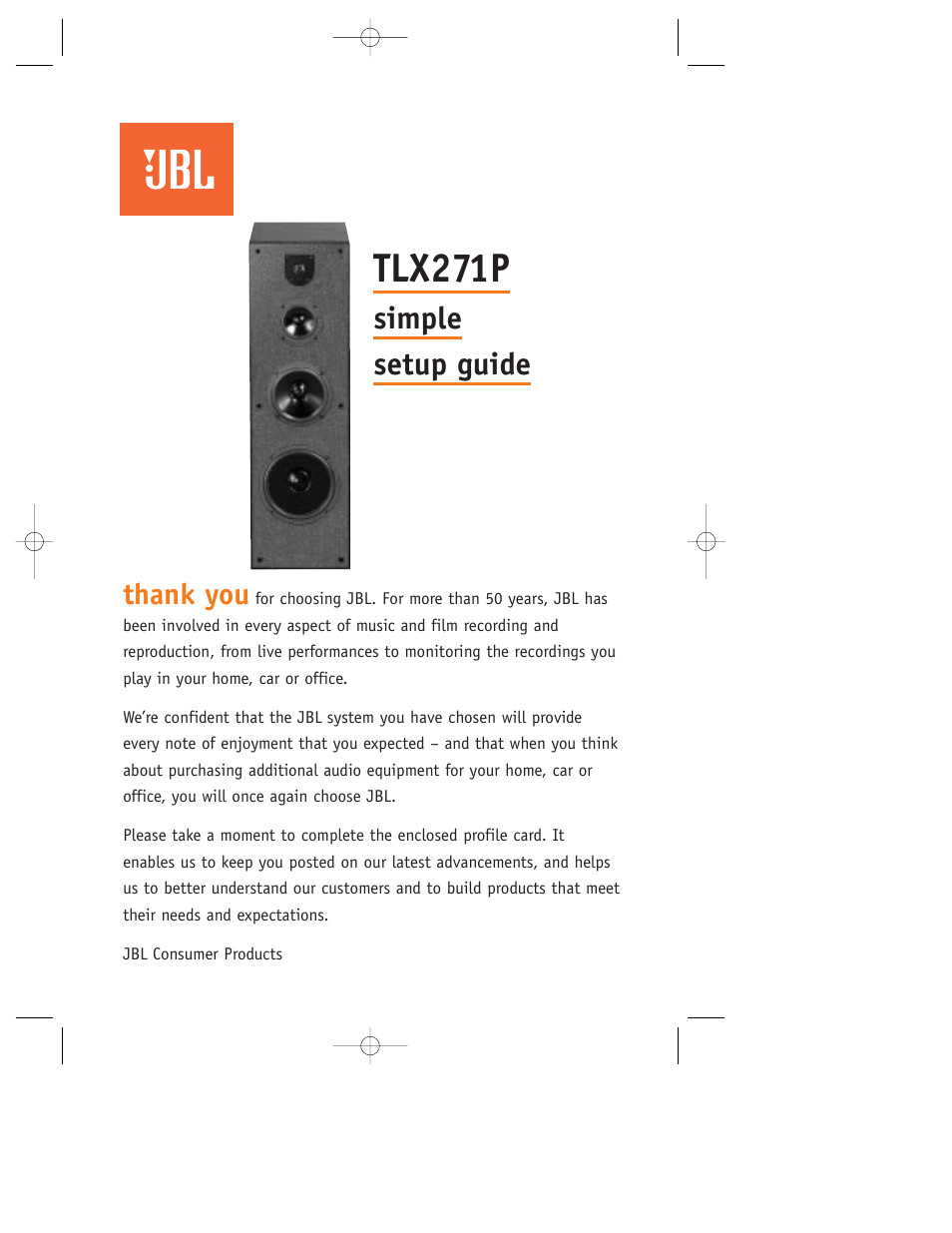 JBL TLX271P User Manual | 6 pages