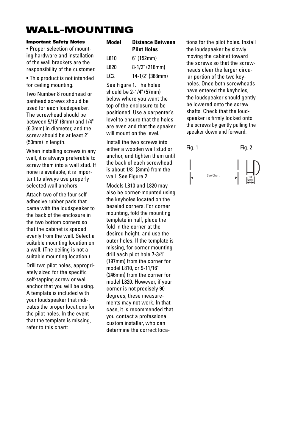 Wall-mounting | JBL L820 User Manual | Page 3 / 5