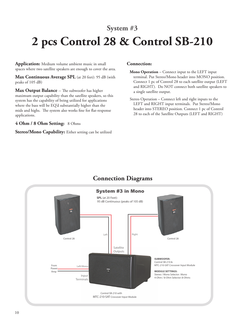System #3, Connection diagrams | JBL SB210 User Manual | Page 12 / 20