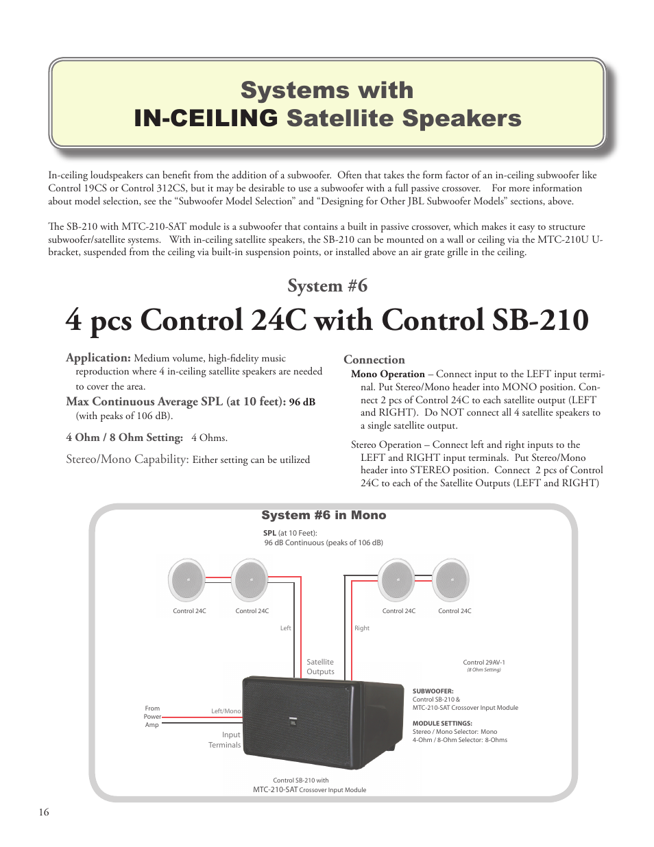 Systems with in-ceiling satellite speakers, System #6 | JBL SB210 User Manual | Page 18 / 20