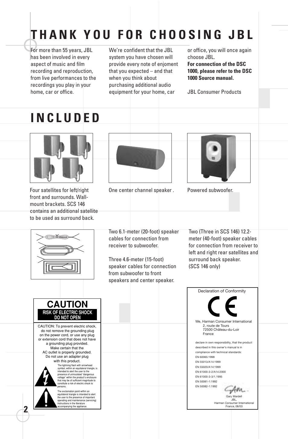 Caution | JBL DSC 1000 User Manual | Page 2 / 10