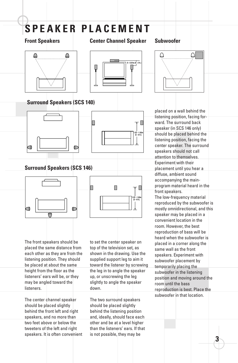 Subwoofer front speakers center channel speaker, Surround speakers (scs 146), Surround speakers (scs 140) | JBL DSC 1000 User Manual | Page 3 / 10