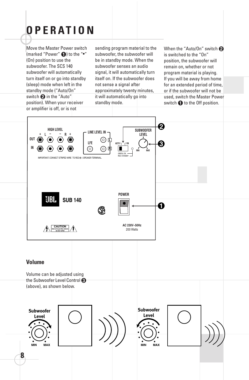 Volume, Sub 140 | JBL DSC 1000 User Manual | Page 8 / 10