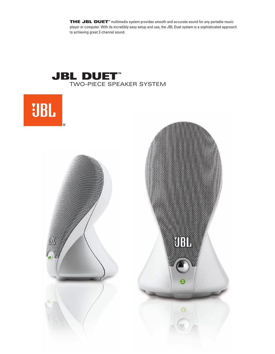 JBL Two-Piece Speaker System User Manual | 2 pages