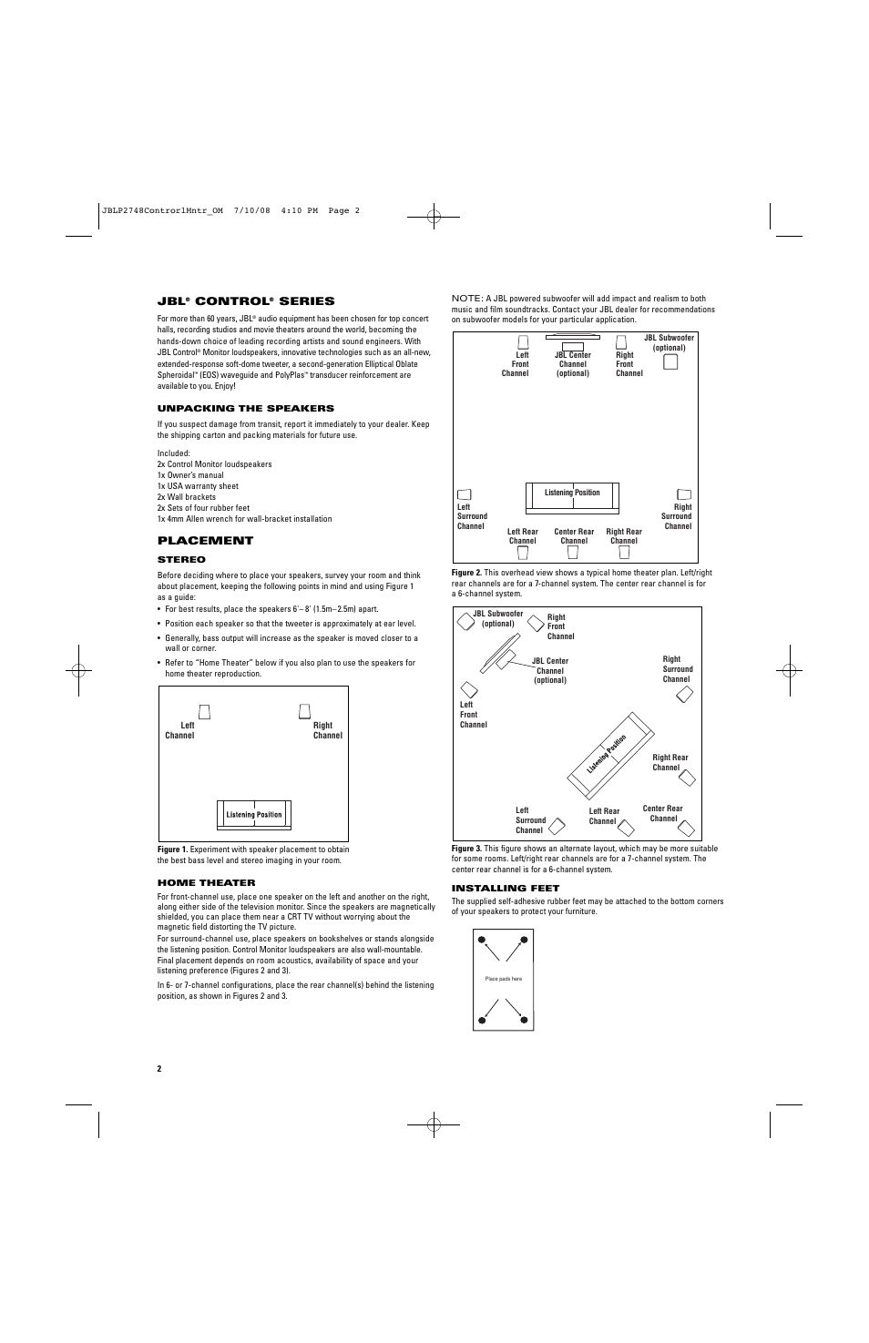 Control, Series, Placement | JBL 406-000-05970-E User Manual | Page 2 / 4