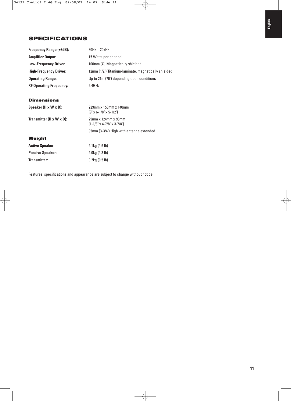 JBL CONTROL 2.4G User Manual | Page 11 / 12