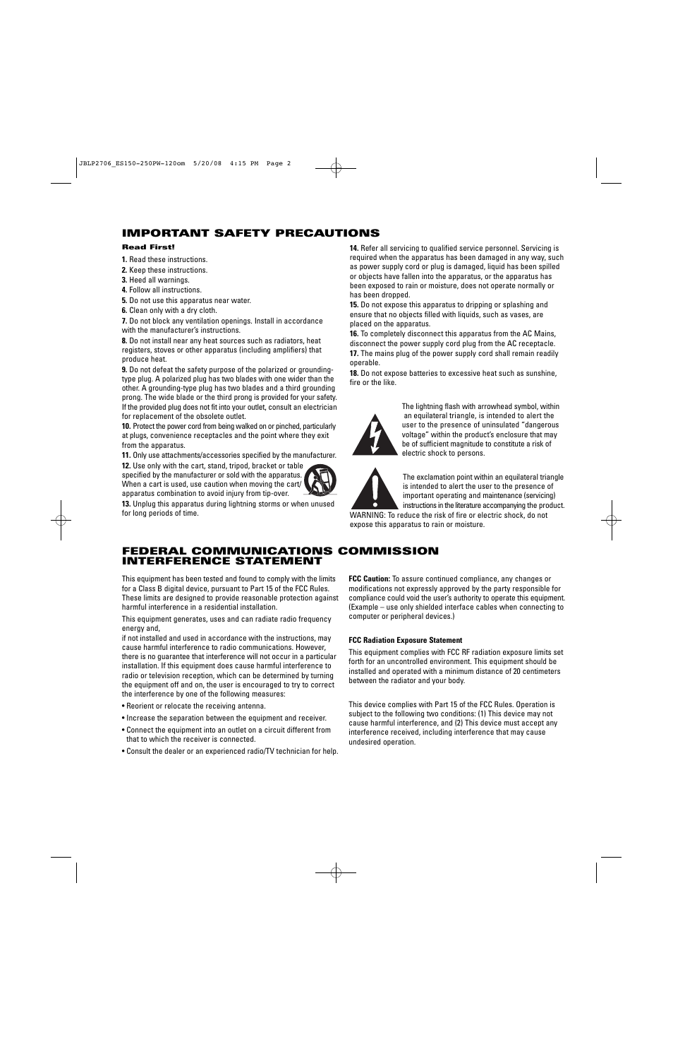 JBL ES250PW User Manual | Page 2 / 8