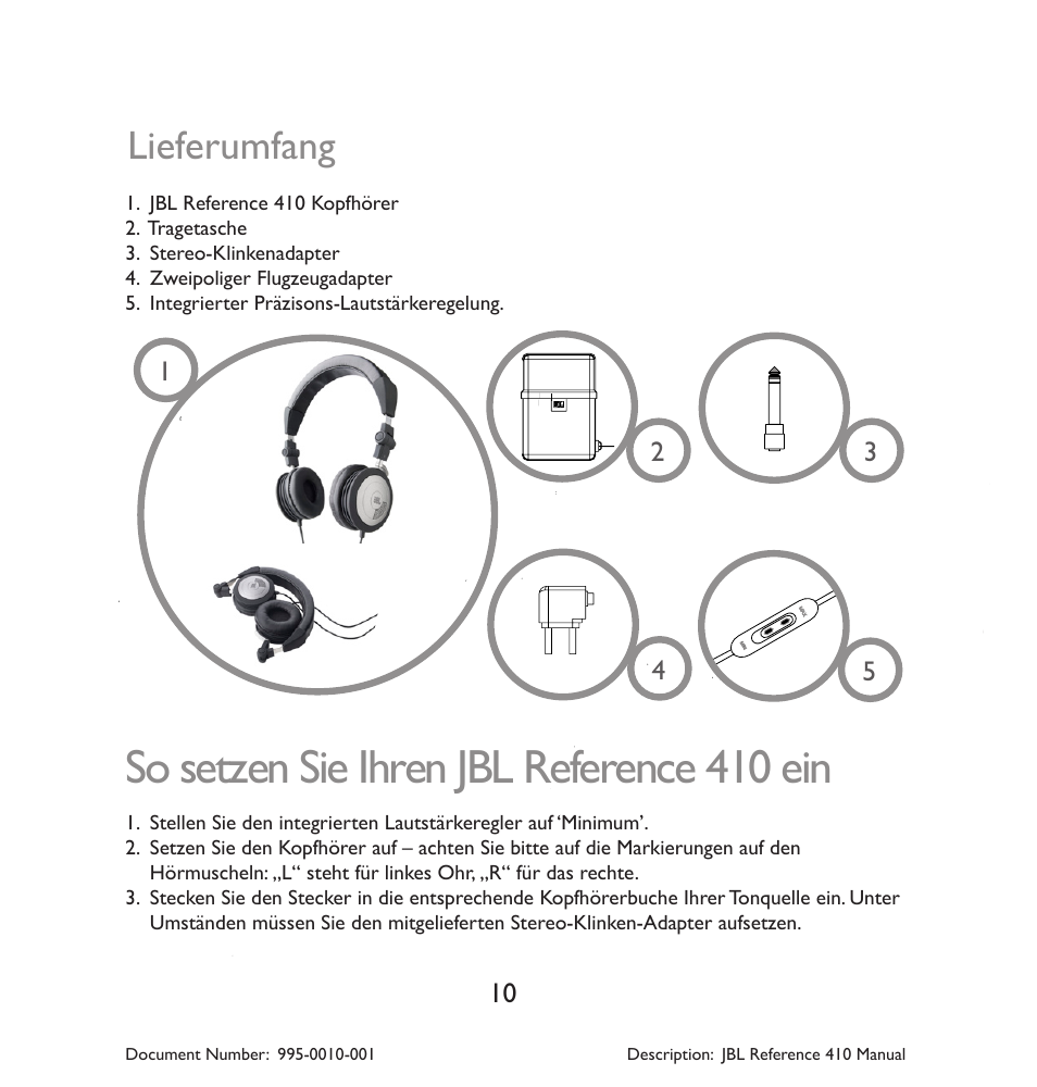 So setzen sie ihren jbl reference 410 ein, Lieferumfang | JBL 410 User Manual | Page 11 / 37