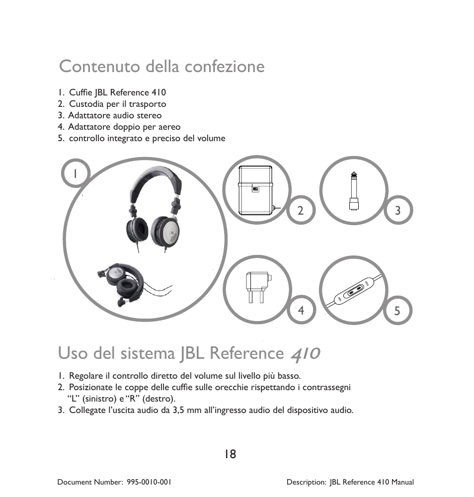 Contenuto della confezione, Uso del sistema jbl reference | JBL 410 User Manual | Page 19 / 37