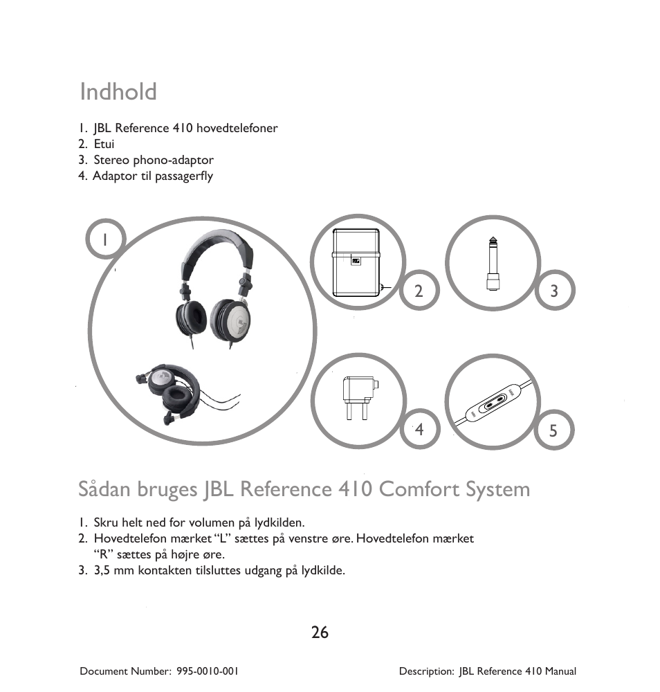 Indhold, Sådan bruges jbl reference 410 comfort system | JBL 410 User Manual | Page 27 / 37