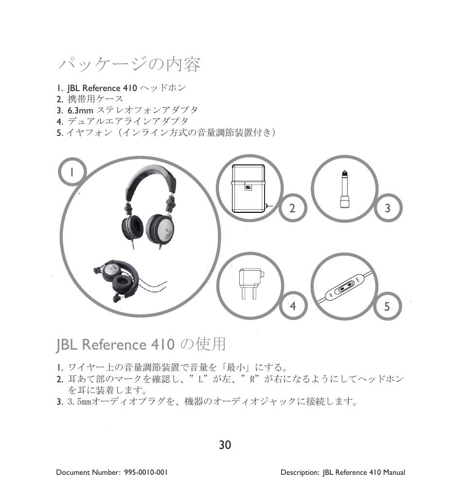 パッケージの内容, Jbl reference 410 の使用 | JBL 410 User Manual | Page 31 / 37