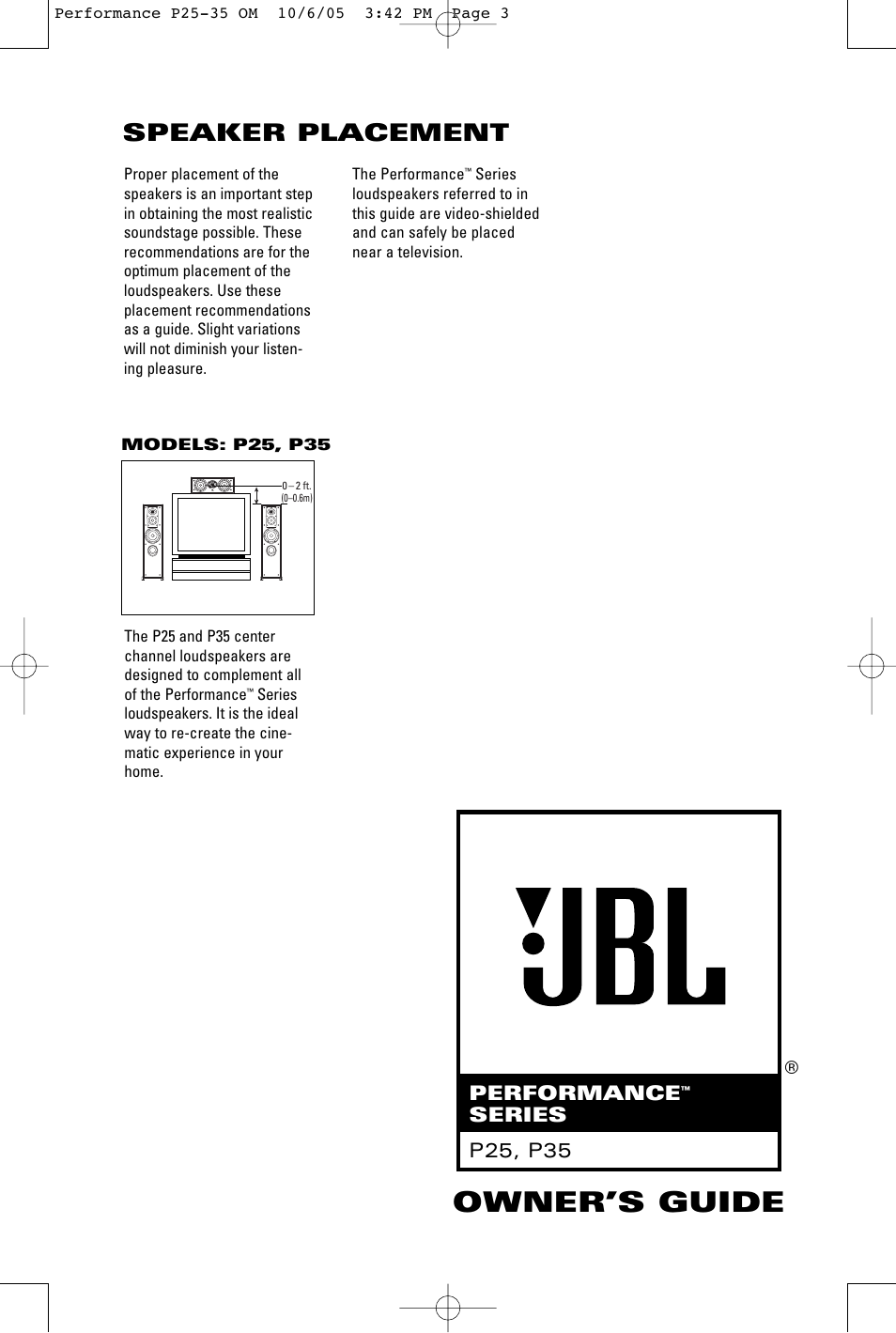 JBL SPEAKER PLACEMENT P25 User Manual | 4 pages