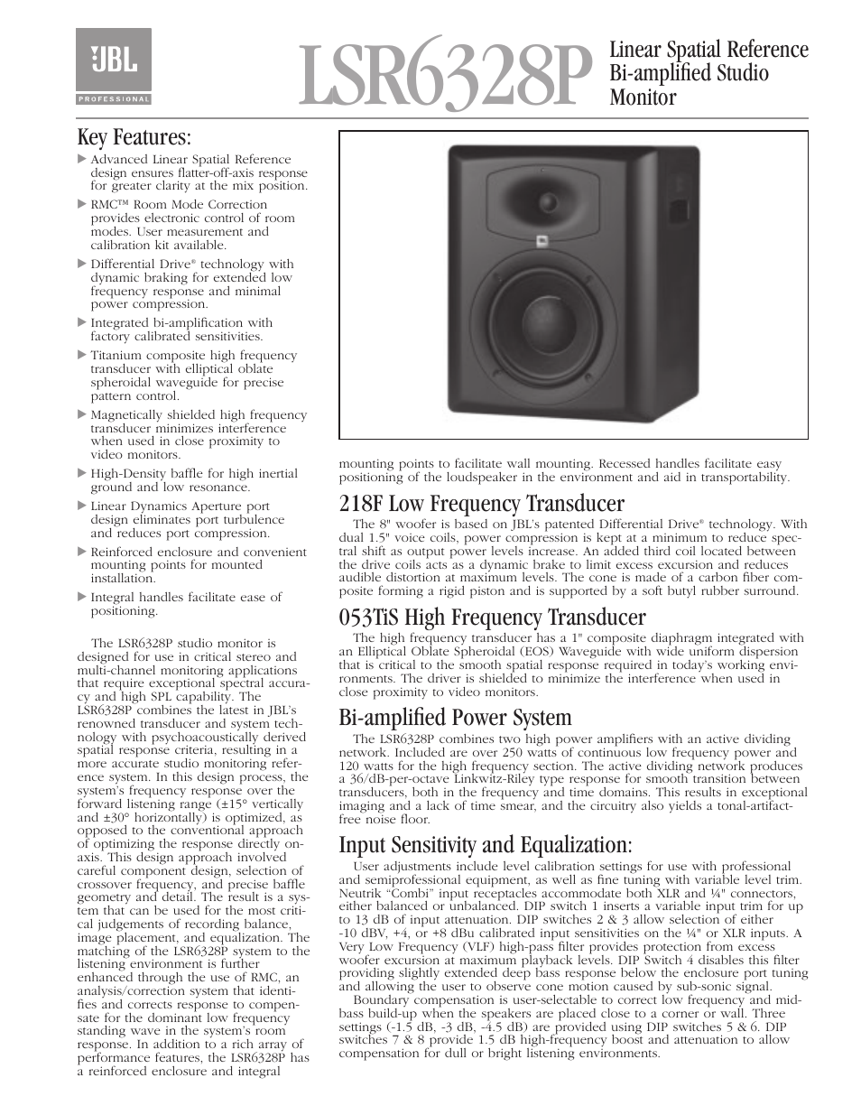 JBL LSR6328P User Manual | 4 pages