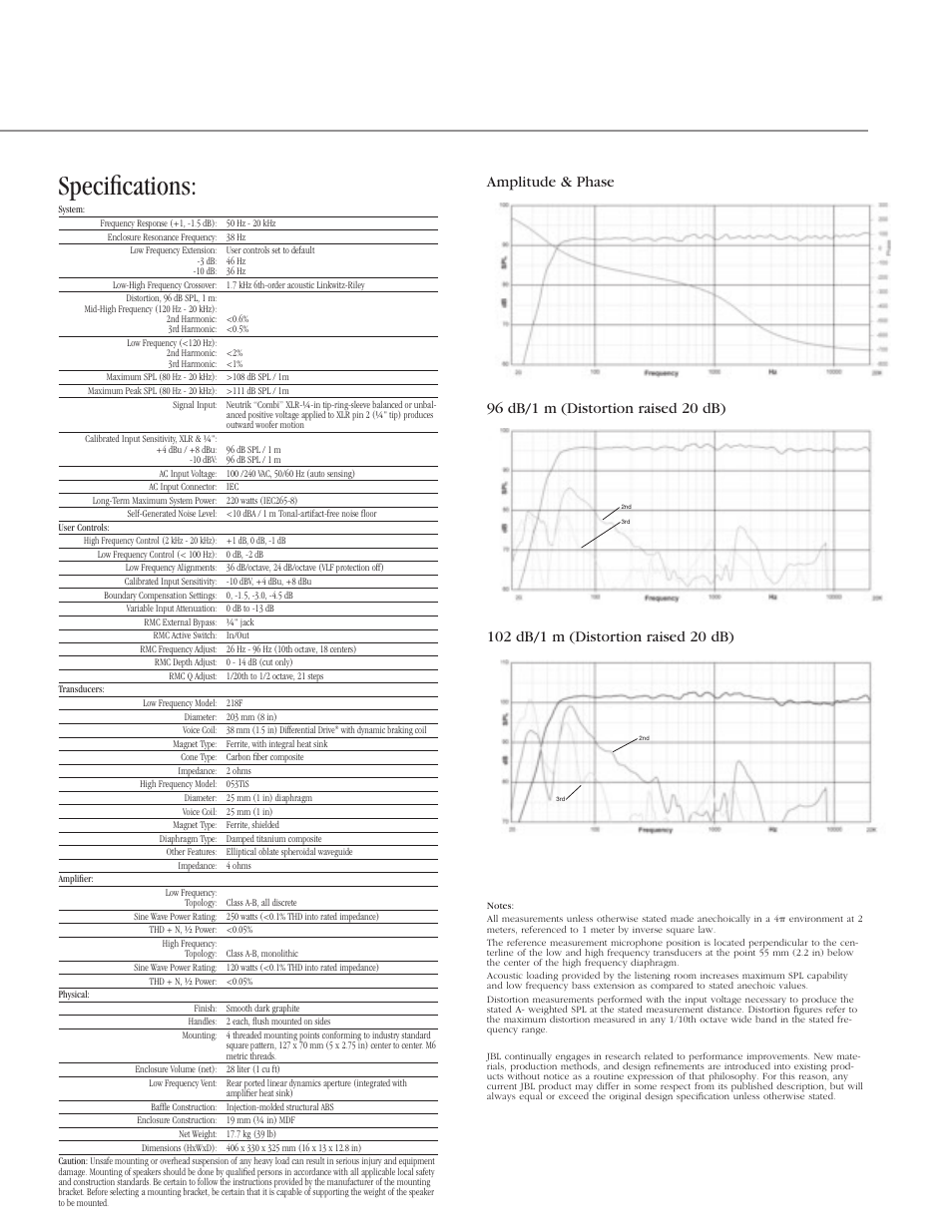 Specifications | JBL LSR6328P User Manual | Page 3 / 4