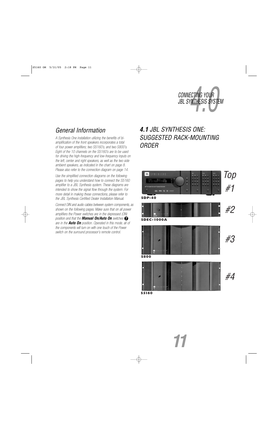 Top #1 #2 #3 #4 | JBL S5160 User Manual | Page 11 / 16