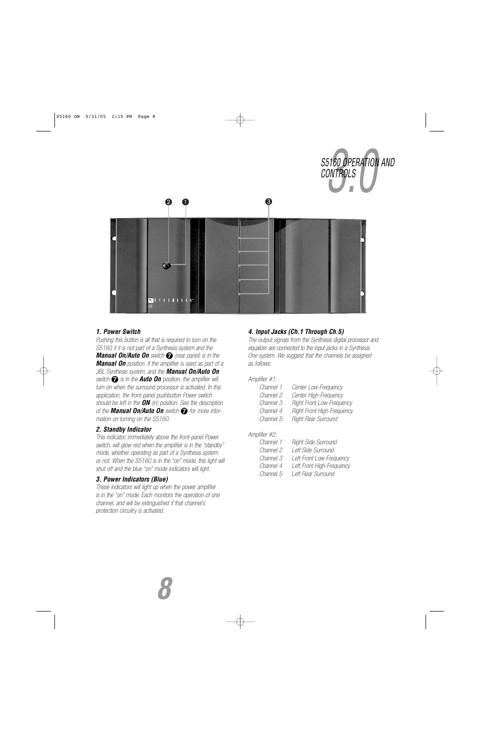 S5160 operation and controls | JBL S5160 User Manual | Page 8 / 16