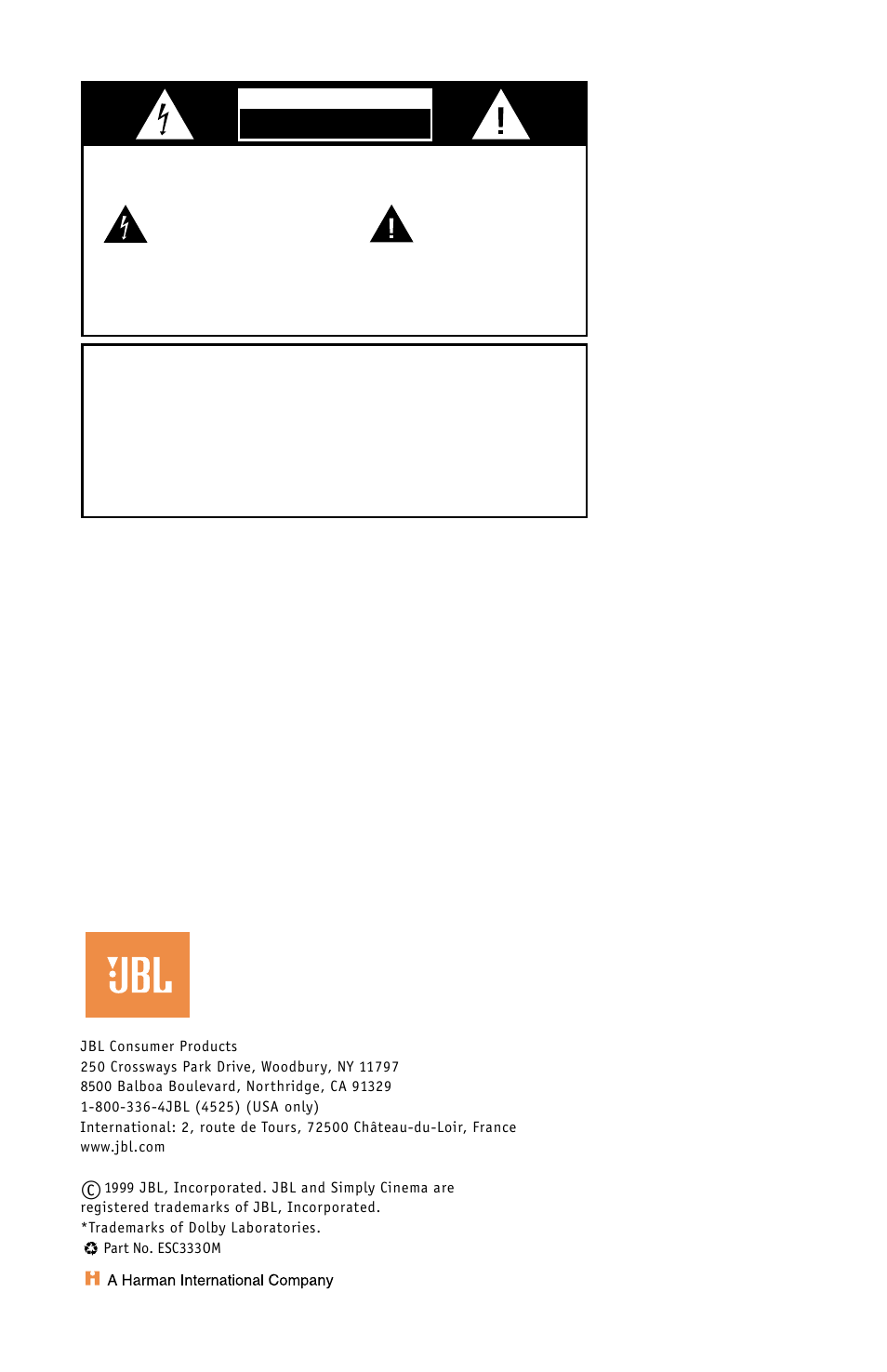 JBL ESC333 User Manual | Page 16 / 16
