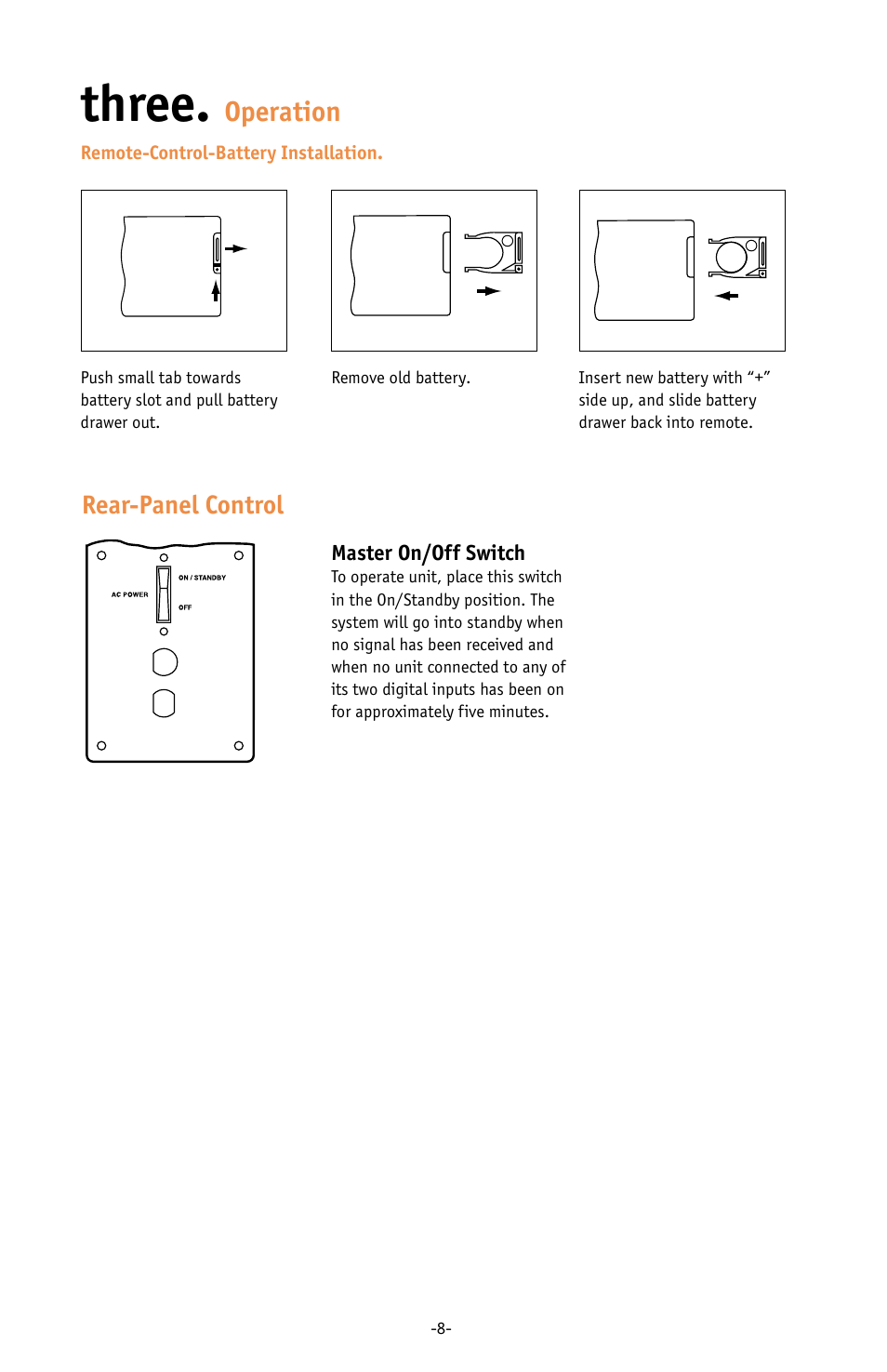 Three, Operation, Rear-panel control | JBL ESC333 User Manual | Page 8 / 16