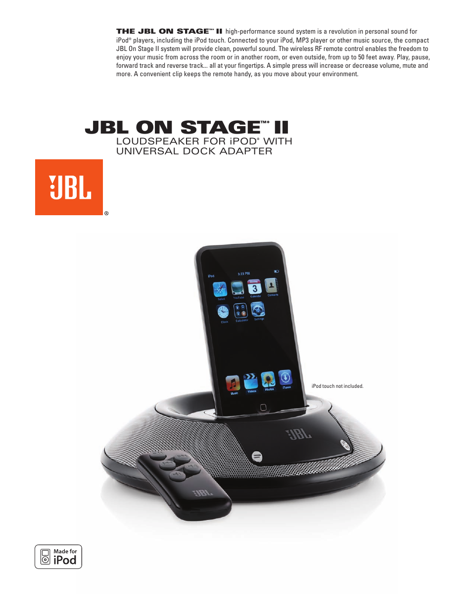 JBL Stage III User Manual | 2 pages