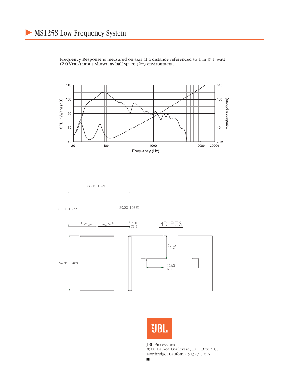 Ms125s low frequency system | JBL Low Frequency Loudspeaker For Permanent Installation MS125S User Manual | Page 2 / 2