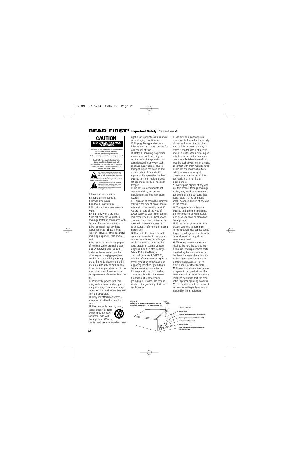 Caution, Read first, Important safety precautions | JBL CVCEN50 User Manual | Page 2 / 12