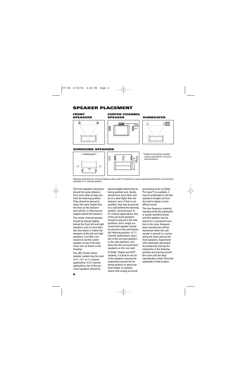 Speaker placement | JBL CVCEN50 User Manual | Page 4 / 12