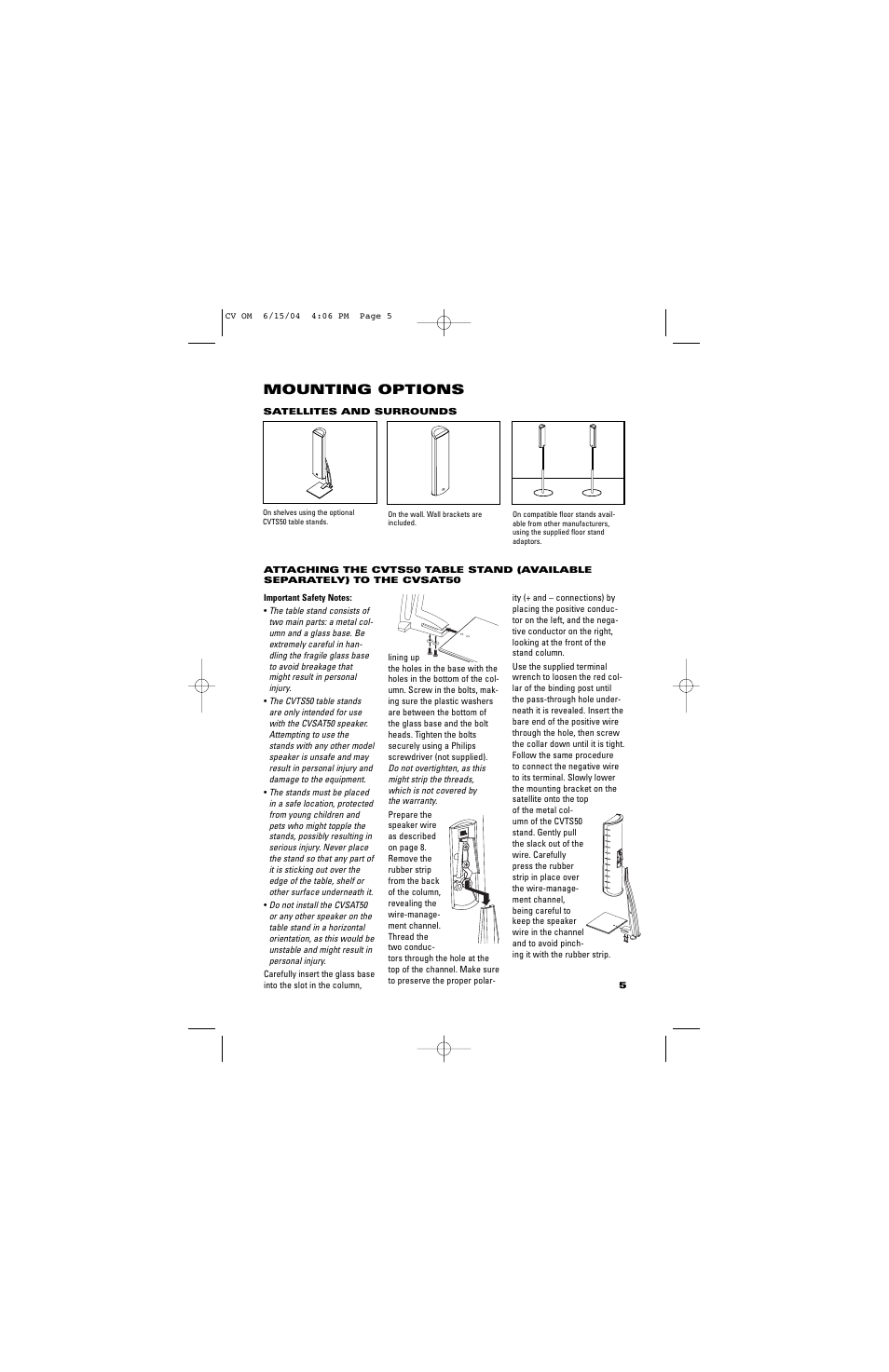 Mounting options | JBL CVCEN50 User Manual | Page 5 / 12