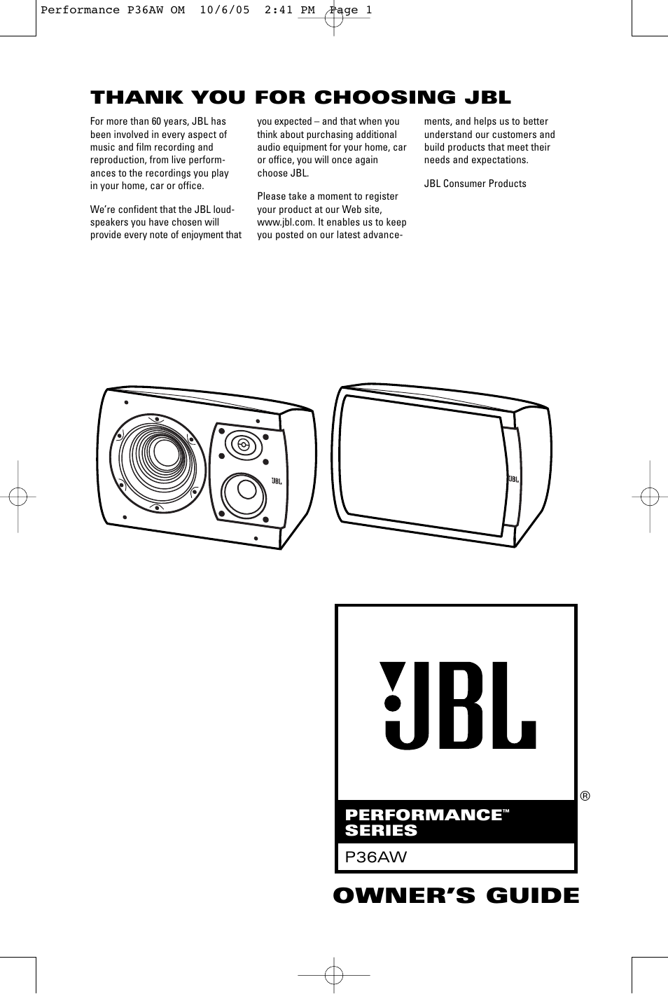 JBL P36AW User Manual | 4 pages