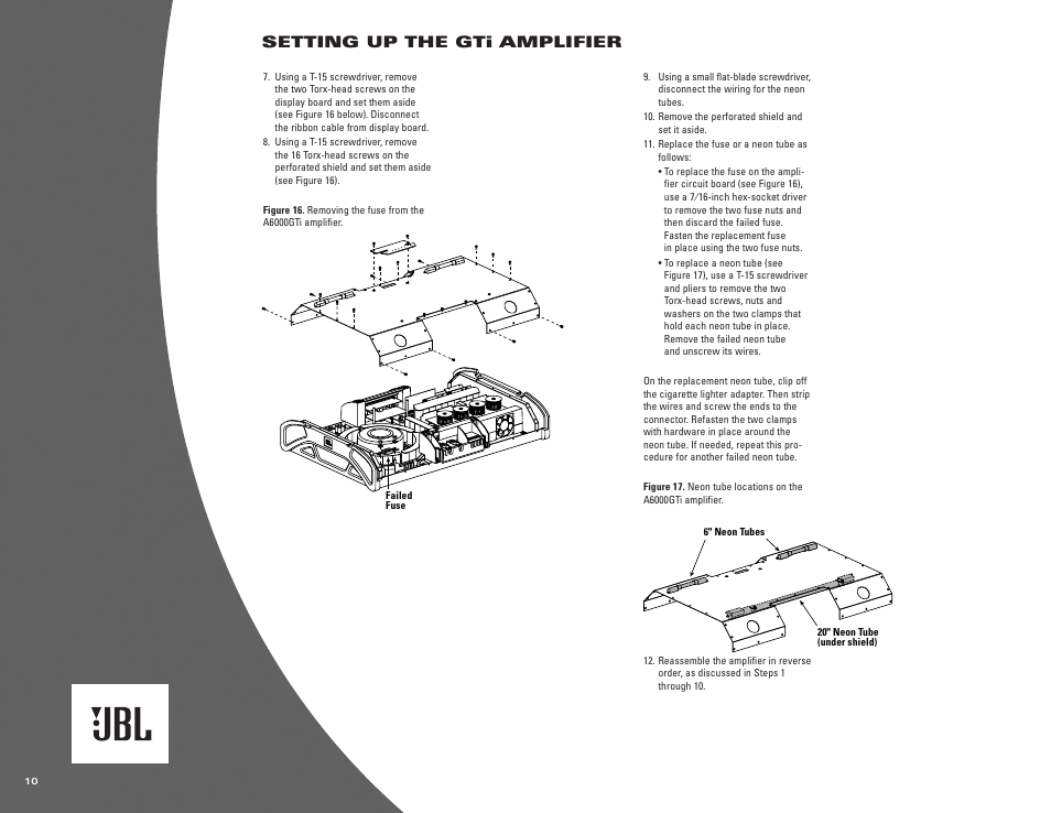 Setting up the gti amplifier | JBL A6000GTi User Manual | Page 10 / 12