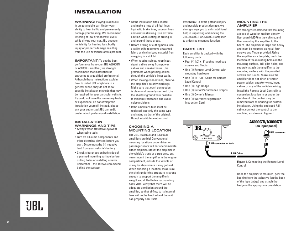 Installation | JBL A6000GTi User Manual | Page 2 / 12