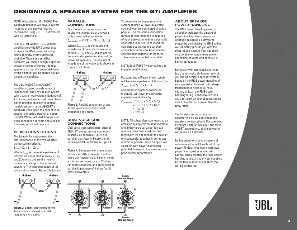 Designing a speaker system for the gti amplifier | JBL A6000GTi User Manual | Page 3 / 12