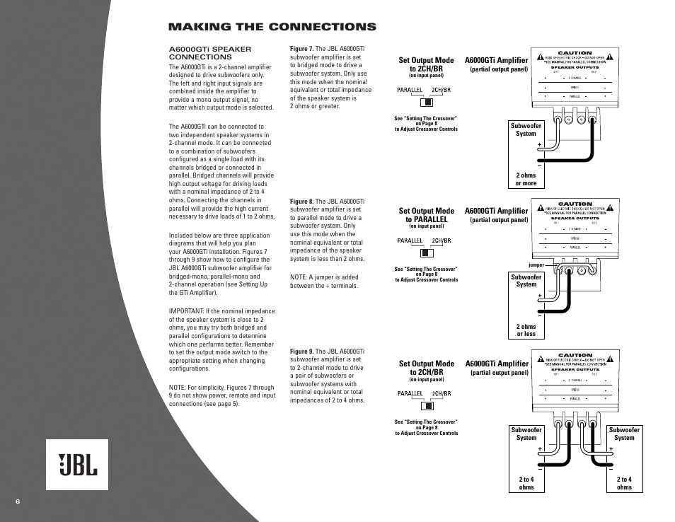 Making the connections | JBL A6000GTi User Manual | Page 6 / 12