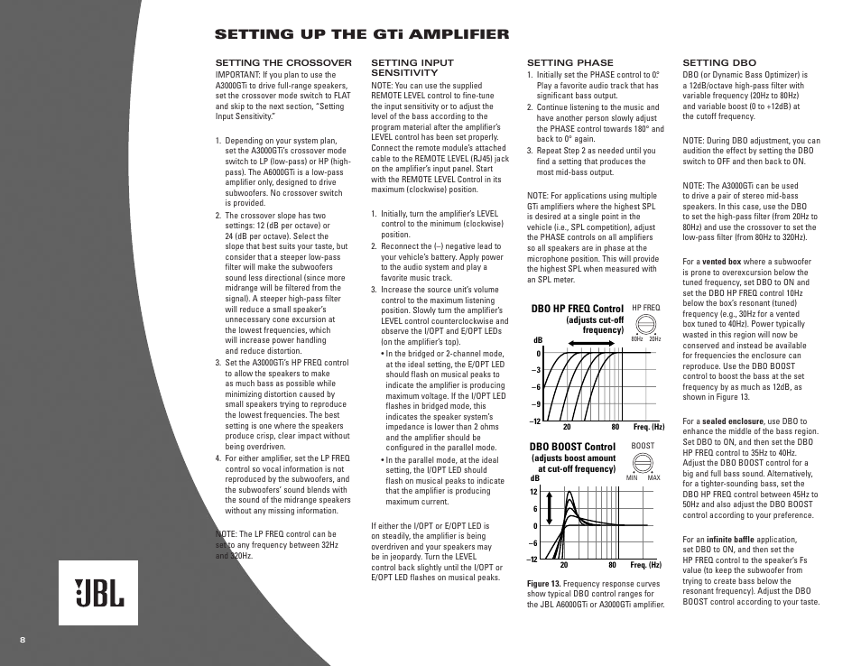 Setting up the gti amplifier | JBL A6000GTi User Manual | Page 8 / 12