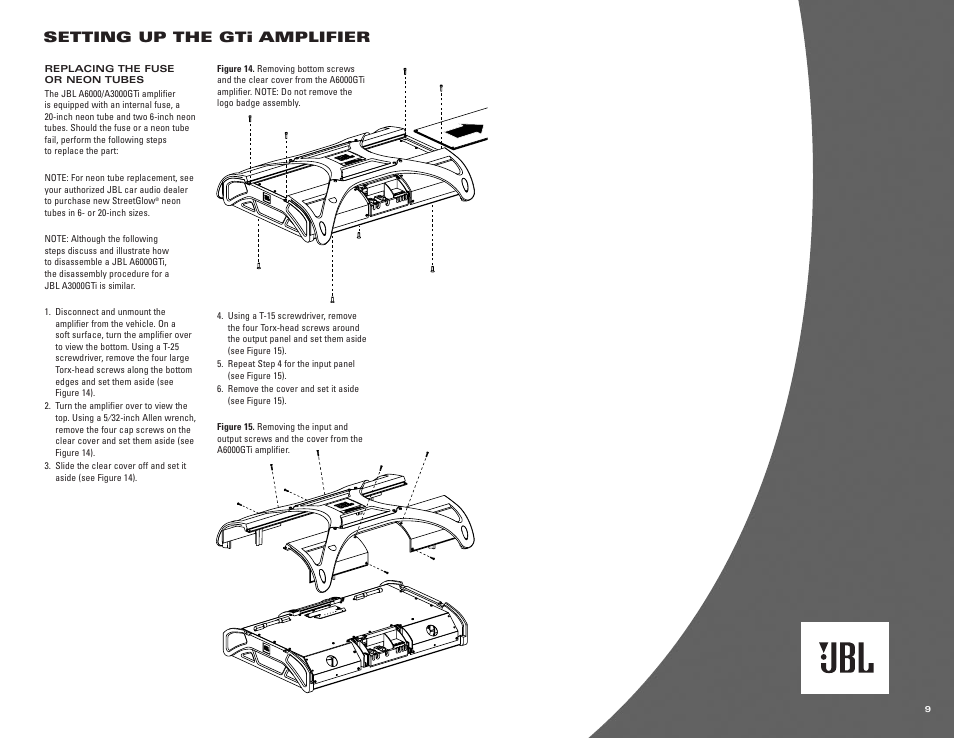 Setting up the gti amplifier | JBL A6000GTi User Manual | Page 9 / 12