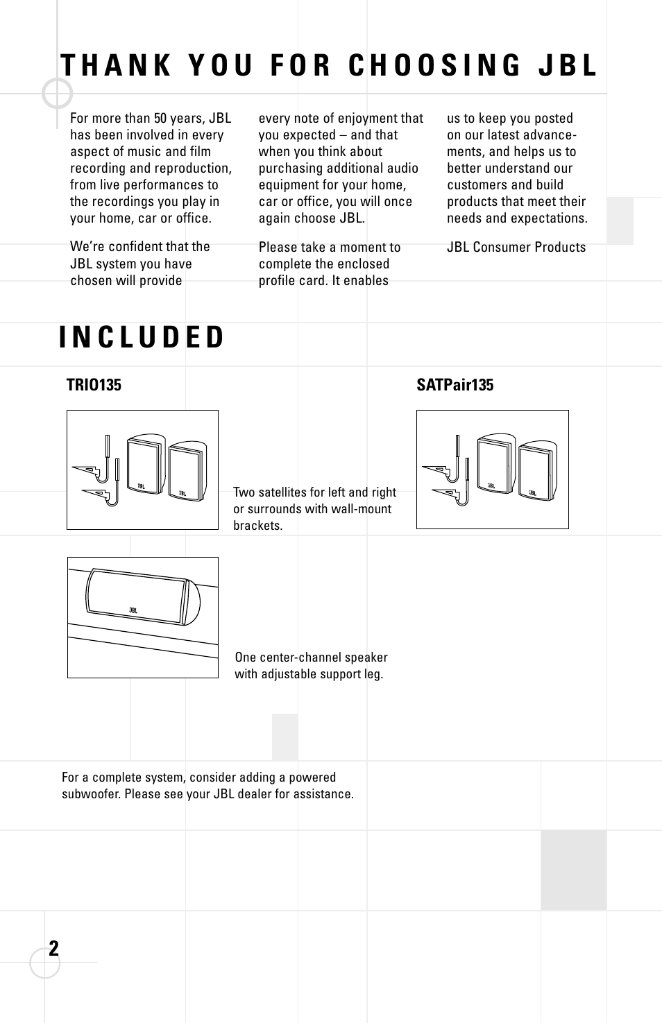 JBL TRIO135 User Manual | Page 2 / 8