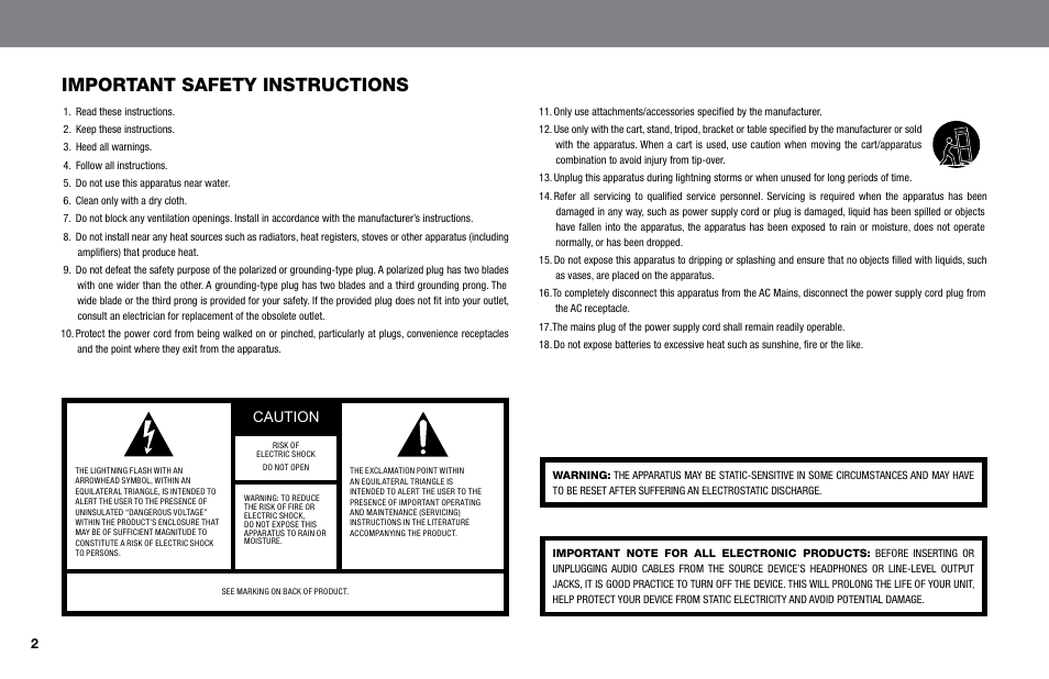 Important safety instructions, Caution | JBL NO TOUR IBT User Manual | Page 2 / 13