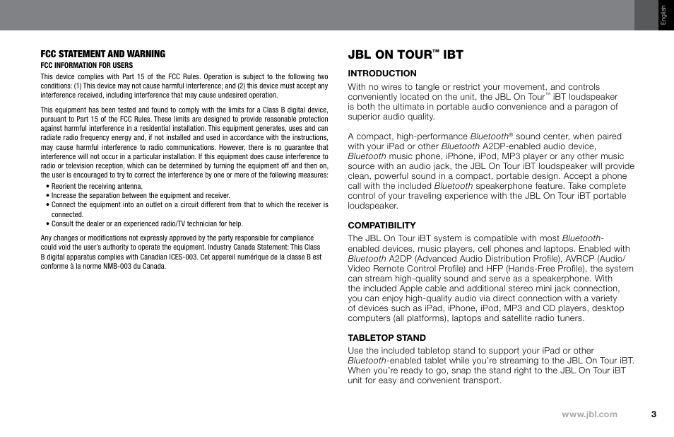 Jbl on tour | JBL NO TOUR IBT User Manual | Page 3 / 13