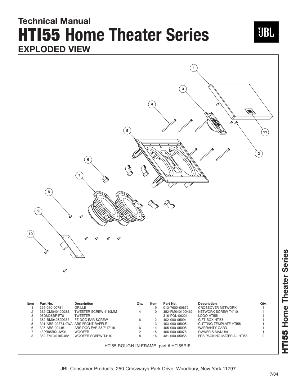 Technical manual, Exploded view, Hti55 home theater series | JBL EZ-SWAP 2 MRK-300ST-BK User Manual | Page 2 / 2