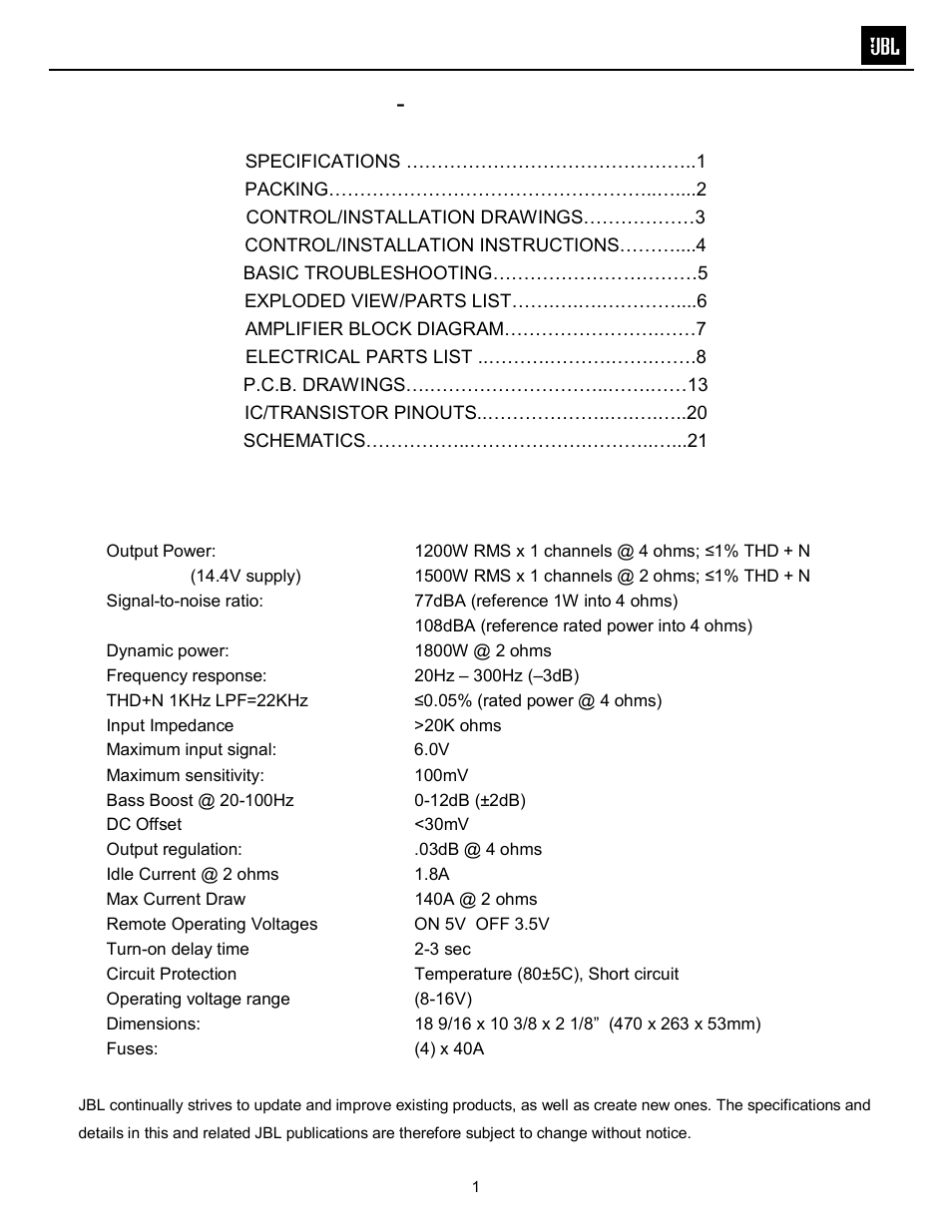 JBL GTO14001 User Manual | Page 2 / 24