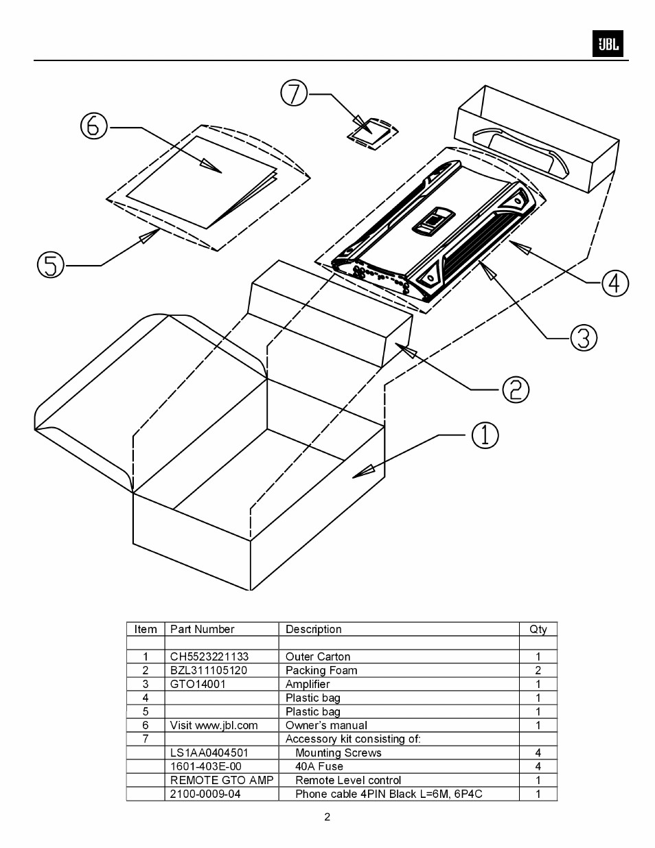 Packing | JBL GTO14001 User Manual | Page 3 / 24