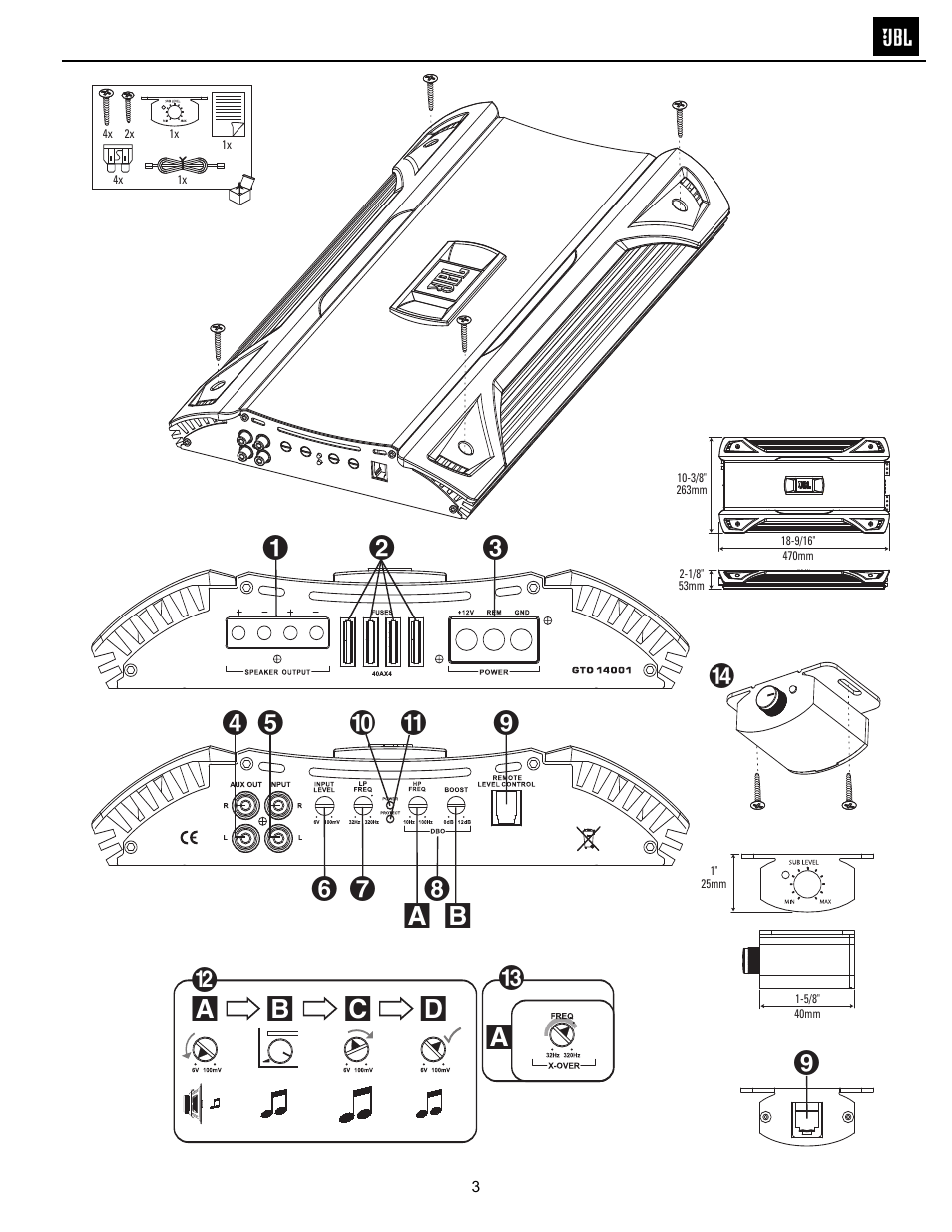 Control/installation drawings………………3 | JBL GTO14001 User Manual | Page 4 / 24