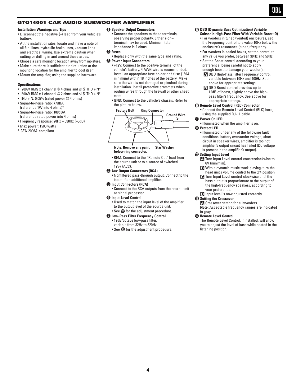 Control/installation instructions | JBL GTO14001 User Manual | Page 5 / 24