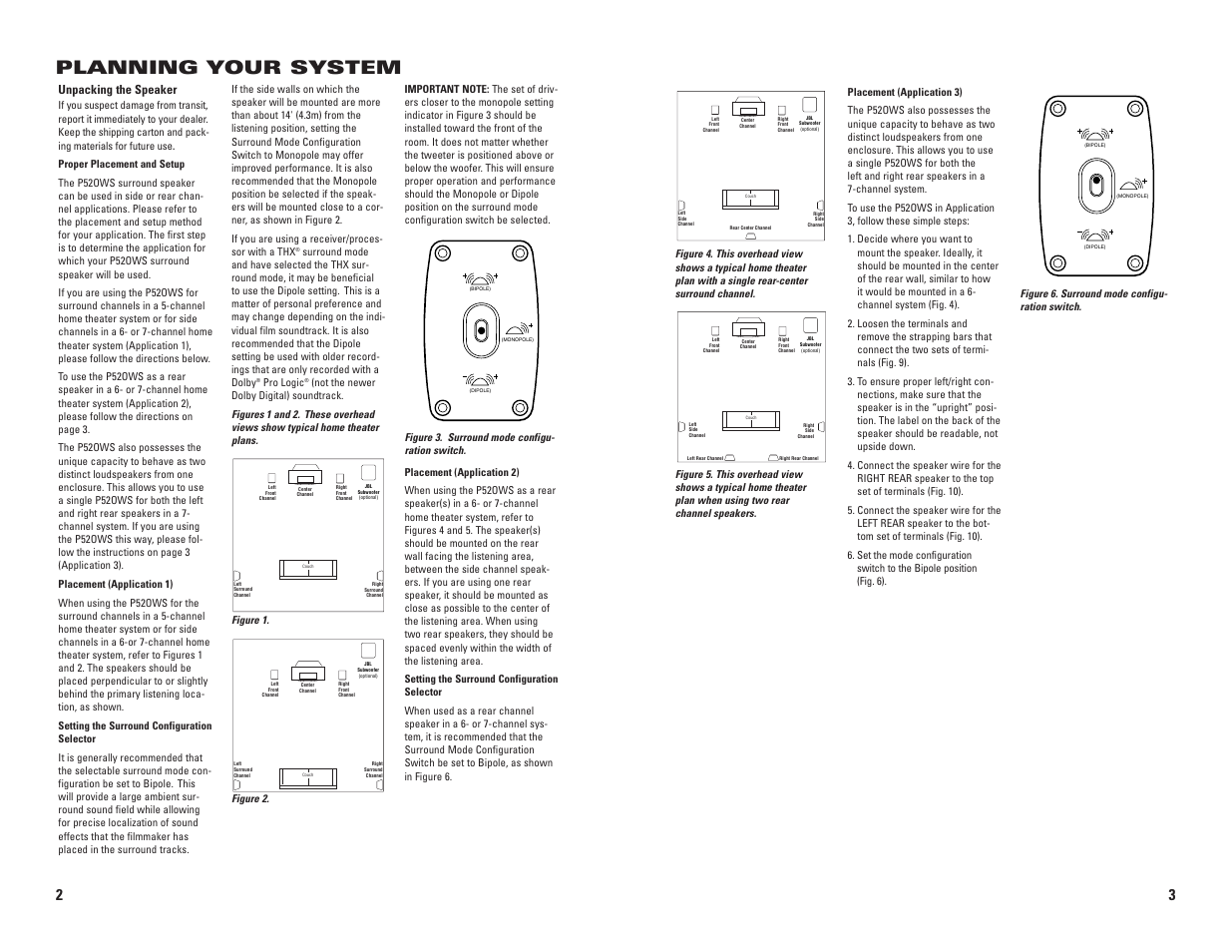 Planning your system, Unpacking the speaker | JBL P52OWS User Manual | Page 2 / 4