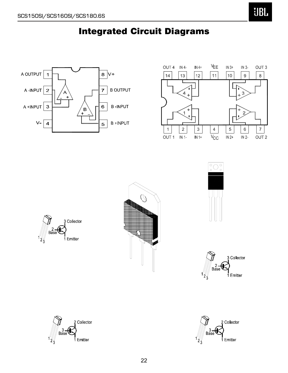 Ic/transistor pinouts……..…….…………………..…….22, Integrated circuit diagrams | JBL SCS150SI User Manual | Page 23 / 27