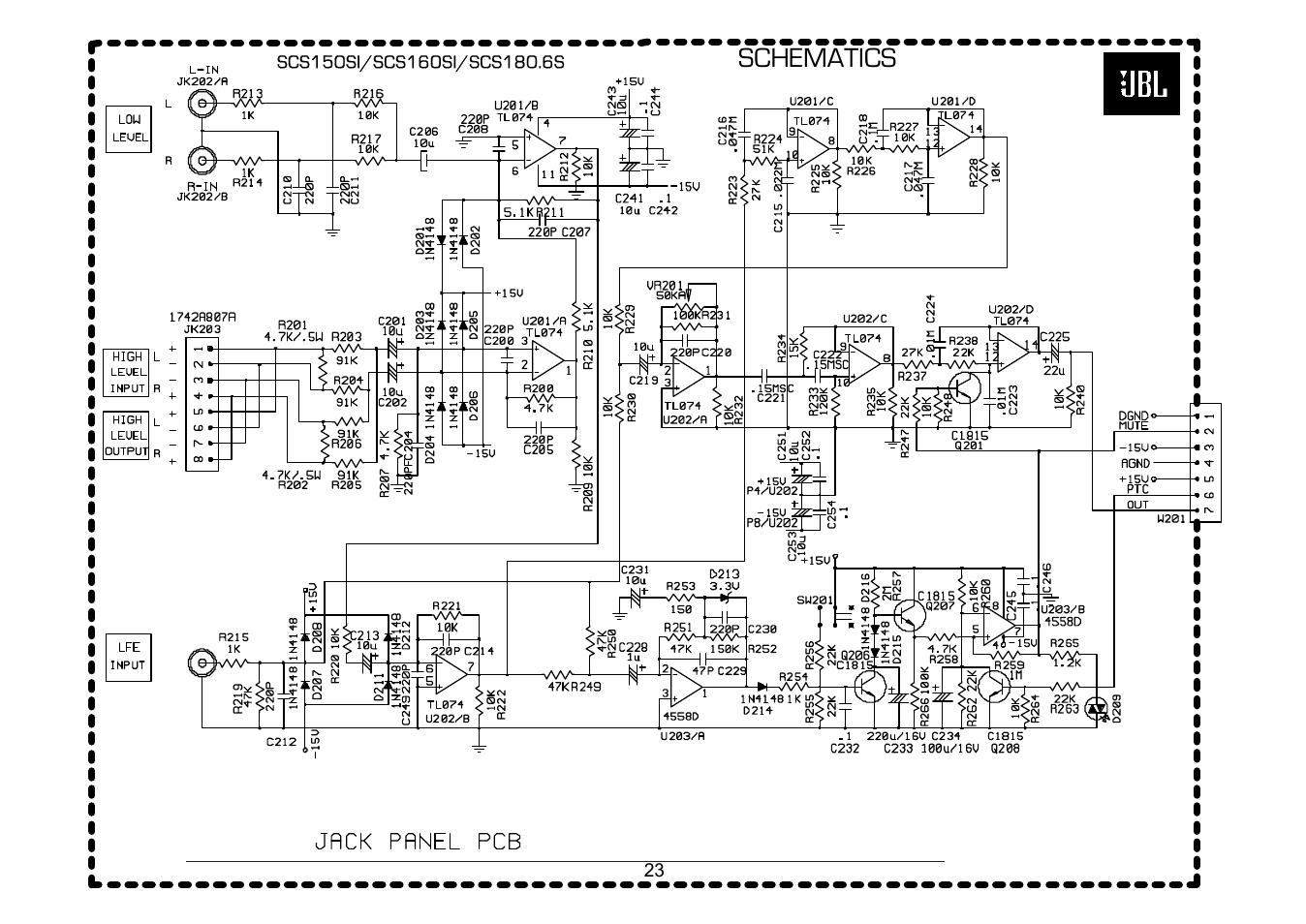 Schematics …………………………………………..…….23, Schematics | JBL SCS150SI User Manual | Page 24 / 27